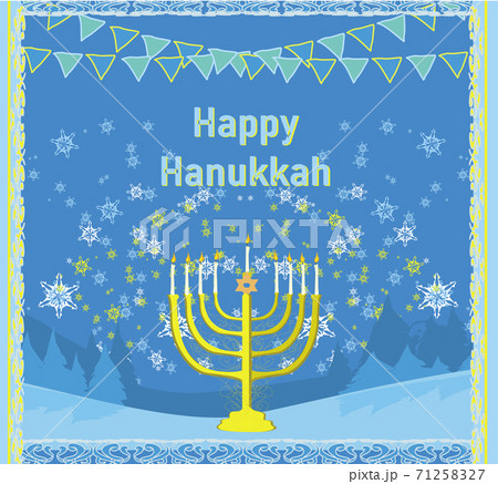 Hanukkah Greeting Card with garlands and snowflakes Hanukkah Greeting Card with garlands and snowflakes 71258327