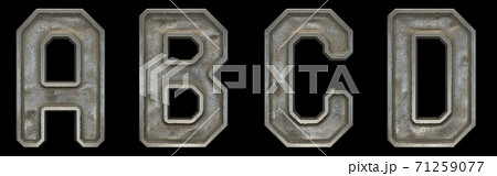 Set of capital letters A, B, C, D made of industrial metal isolated on black background. 3d Set of capital letters A, B, C, D made of industrial metal isolated on black background. 3d 71259077
