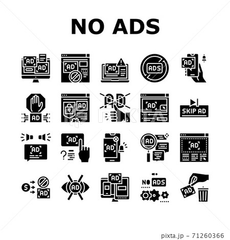 No Ads Advertise Free Collection Icons Set Vectorのイラスト素材