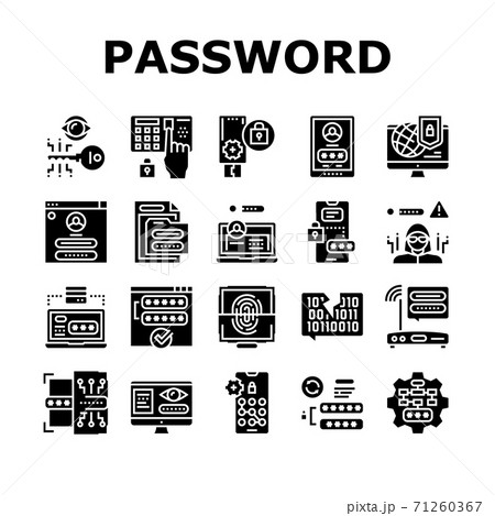 Password Protection Collection Icons Set Vector Illustration 71260367