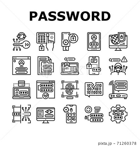 Password Protection Collection Icons Set Vector Illustration 71260378