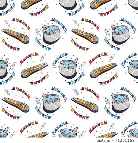 Duct tape and clerical knife. Seamless pattern on a white background. Cute vector illustration. Duct tape and clerical knife. Seamless pattern on a white background. Cute vector illustration. 71261168