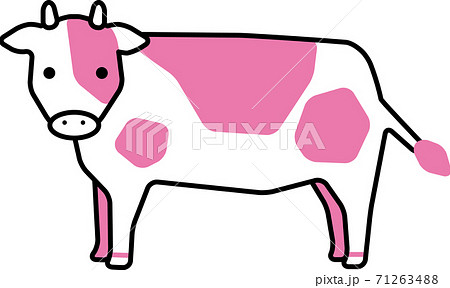 かわいいシンプルなピンク色の牛のイラスト素材