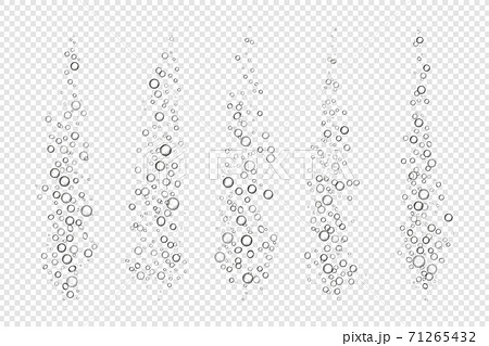 Fizzing air bubbles. 3D effect of breathing gas in liquid or boiling water. Realistic underwater flow on transparent background. Oxygen movement in water. Vector champagne isolated set 71265432