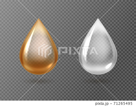 Realistic oil and cream drops. Golden and white droplets on transpatent background, gasoline petrol lubricant, machine grease drip, eco cosmetic fluid, serum or capsule. Vector 3D set Realistic oil and cream drops. Golden and white droplets on transpatent background, gasoline petrol lubricant, machine grease drip, eco cosmetic fluid, serum or capsule. Vector 3D set 71265495