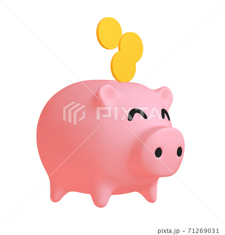 マネーのイラスト素材 豚の貯金箱とコイン 2 8 ニッコリ顔のイラスト素材
