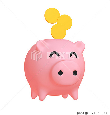 マネーのイラスト素材 豚の貯金箱とコイン 2 6 ニッコリ顔のイラスト素材