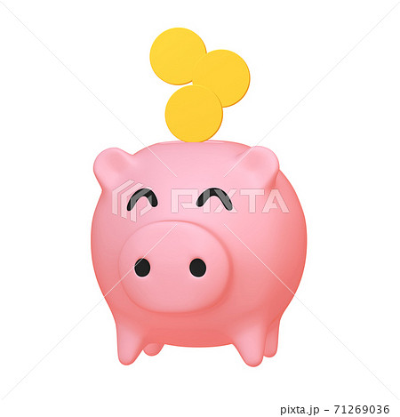 マネーのイラスト素材 豚の貯金箱とコイン 2 5 ニッコリ顔のイラスト素材