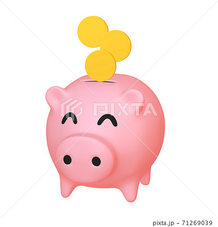 マネーのイラスト素材 豚の貯金箱とコイン 2 4 ニッコリ顔のイラスト素材