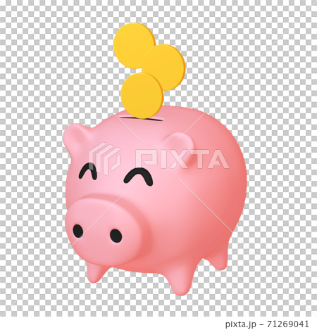 マネーのイラスト素材 豚の貯金箱とコイン 2 3 ニッコリ顔のイラスト素材