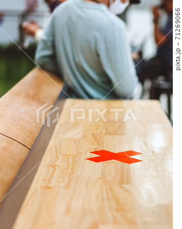 Alternative seating mark for social distance rules in the mall distance for one seat from other people to protect from Corona Virus(COVID-19), social distancing for infection risk.New normal lifestyle 71269066