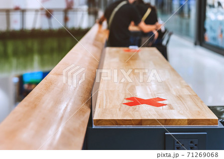 Alternative seating mark for social distance rules in the mall distance for one seat from other people to protect from Corona Virus(COVID-19), social distancing for infection risk.New normal lifestyle 71269068