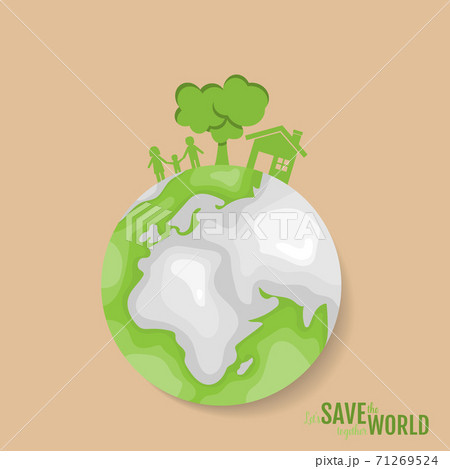 Ecology concept. Paper cut of family and tree on green background. Vector illustration Ecology concept. Paper cut of family and tree on green background. Vector illustration 71269524