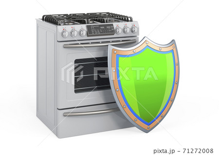 Freestanding gas range with oven with shield, 3D rendering 71272008