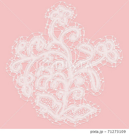 Lacy flower with openwork leaves. Decorative design element on a pink background. Vector illustration. Lacy flower with openwork leaves. Decorative design element on a pink background. Vector illustration. 71273109
