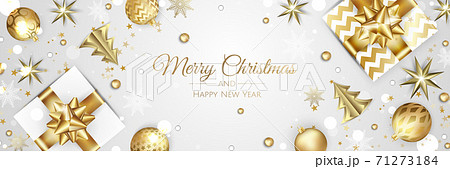 Christmas vector background. Creative design greeting card, banner, poster. Top view xmas decoration balls and snowflakes. 71273184