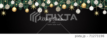 Christmas vector background. Creative design greeting card, banner, poster. Top view xmas decoration balls and snowflakes. 71273196
