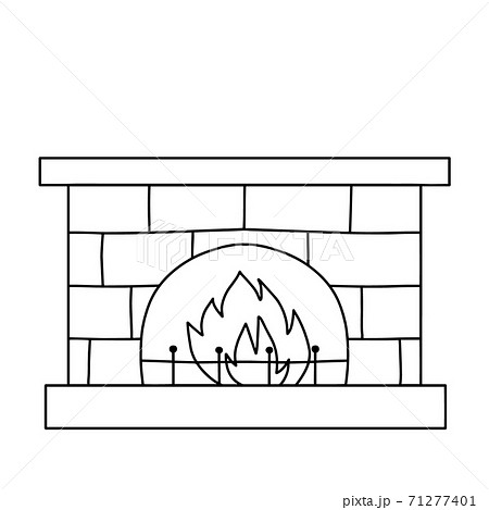 暖炉 かわいい 線画のイラスト素材