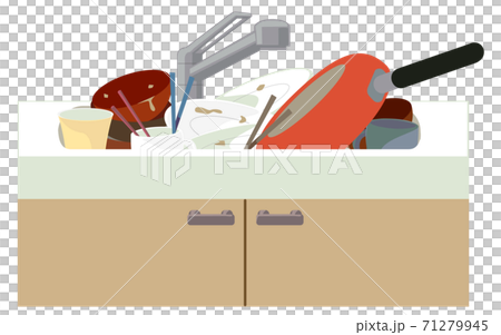 シンクに食器 洗い物をため込むイラストのイラスト素材