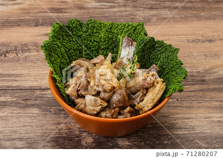 Baled lamb meat in the bowl 71280207