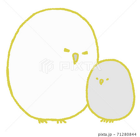 目を閉じているフクロウの親子（黄色） 71280844