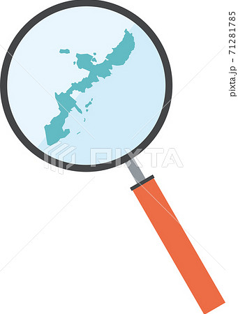 虫眼鏡ルーペ拡大鏡と沖縄県の詳細地図九州地方 都道府県別地図のイラスト ベクターデータのイラスト素材