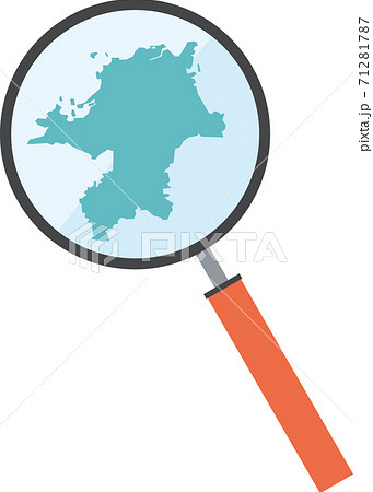 虫眼鏡ルーペ拡大鏡と福岡県の詳細地図九州地方 都道府県別地図のイラスト ベクターデータのイラスト素材