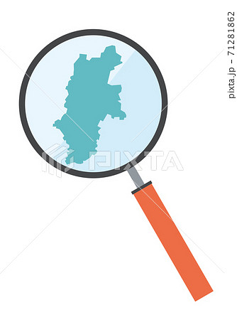 虫眼鏡ルーペ拡大鏡と長野県の詳細地図中部地方 都道府県別地図のイラスト ベクターデータのイラスト素材