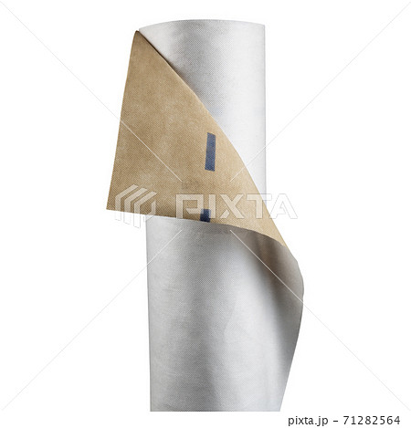a roll of beige waterproof fabric for roof sealing, roofing materials, on a white background 71282564