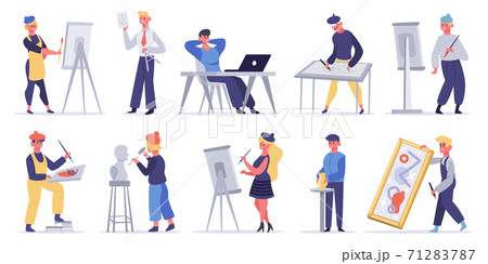 Artists creative characters. Artistic professions, painter, sculptor and craftsman. Male and female creators artists vector illustration set Artists creative characters. Artistic professions, painter, sculptor and craftsman. Male and female creators artists vector illustration set 71283787