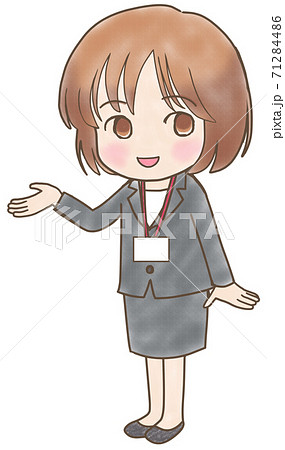 スーツ女性のご案内ポーズの全身イラストのイラスト素材