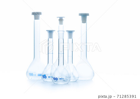 Erlenmeyer flasks on reflective isolated on  white 71285391