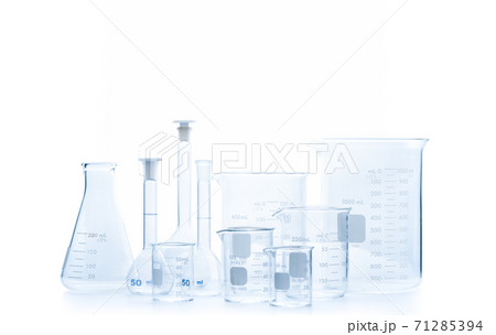 Realistic Glass Laboratory Equipment Set. Flasks and measuring beaker for science experiment in laboratory Realistic Glass Laboratory Equipment Set. Flasks and measuring beaker for science experiment in laboratory 71285394