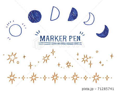 マーカーペン 月の満ち欠け きらきら星のイラスト素材