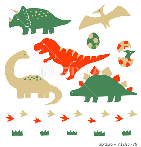 手書きのかわいい恐竜のイラスト クリスマスカラーのイラスト素材