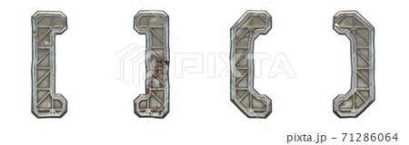 Set of symbols left and right square bracket, left and right parentheses made of industrial metal on white background 3d 71286064