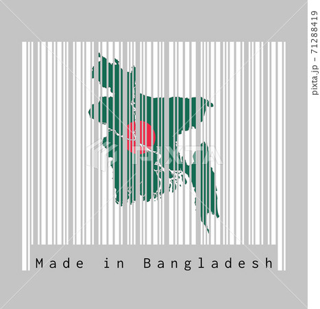 Barcode set the shape to Bangladesh map outline and the color of Bangladesh flag on white barcode 71288419