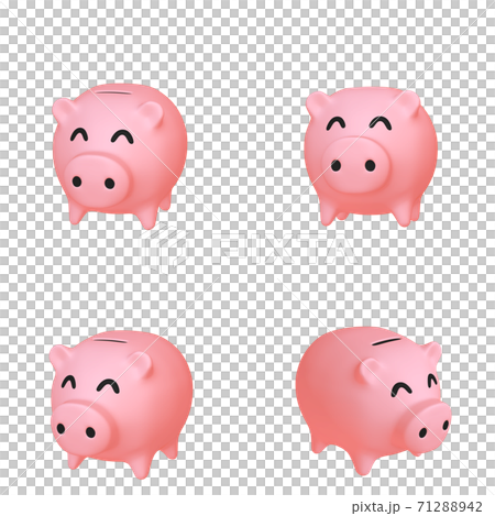 マネーのイラスト素材 豚の貯金箱 （2） ニッコリ顔 四点セット カット ...