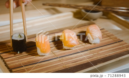 Japanese sushi served on plate Japanese sushi served on plate 71288943