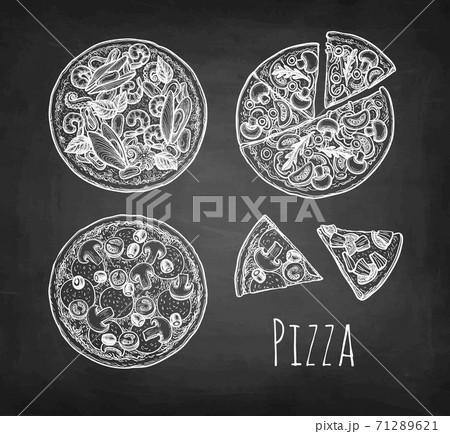 Chalk sketch of pizza. Chalk sketch of pizza. 71289621