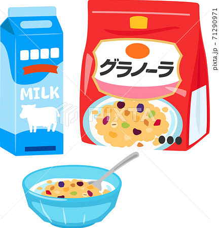 ボウルに入ったグラノーラと牛乳のイラスト素材