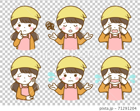 エプロンを着た女児の困った表情 エプロンを着た女児の困った表情 71291204