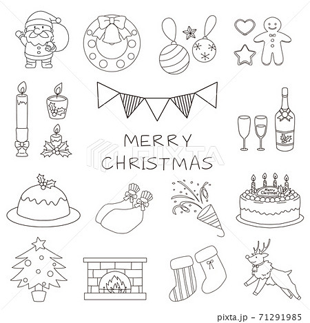 クリスマスモチーフ イラストセット 線画のイラスト素材 71291985 Pixta