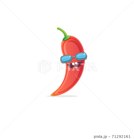 vector funny cartoon red hot chilli pepper character with sunglasses isolated on white background. funky smiling cute mexican paprika pepper vegetable character. 71292161