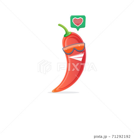 vector funny cartoon red hot chilli pepper character with sunglasses isolated on white background. funky smiling cute mexican paprika pepper vegetable character. 71292192