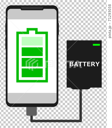 バッテリーからスマホを充電するイラスト バッテリーからスマホを充電するイラスト 71293038