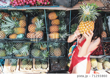 Pineapple fruit use for mask by the girl Pineapple fruit use for mask by the girl 71293860