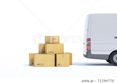 delivery van with a paper boxes on white background 71294770