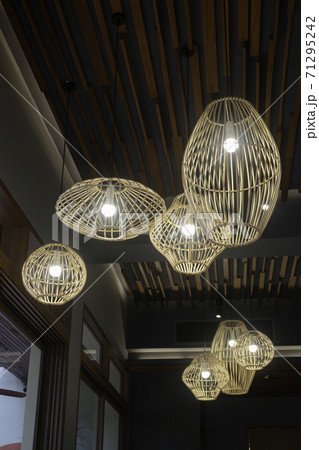 Handmade wicker lampshade decorated in lobby Handmade wicker lampshade decorated in lobby 71295242