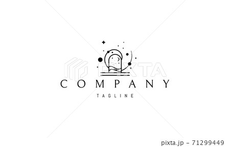 Vector logo on which an abstract image of a portal to other worlds on the background of stars and planets. 71299449